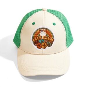 Keep Calm Cream and Green Trucker Hat by Mellow Meow Cat Lady NWT